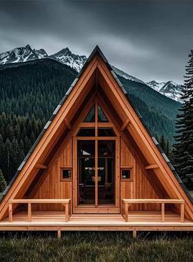 防腐木三角木屋户外民宿可移动房子住人小别墅茶室景区屋