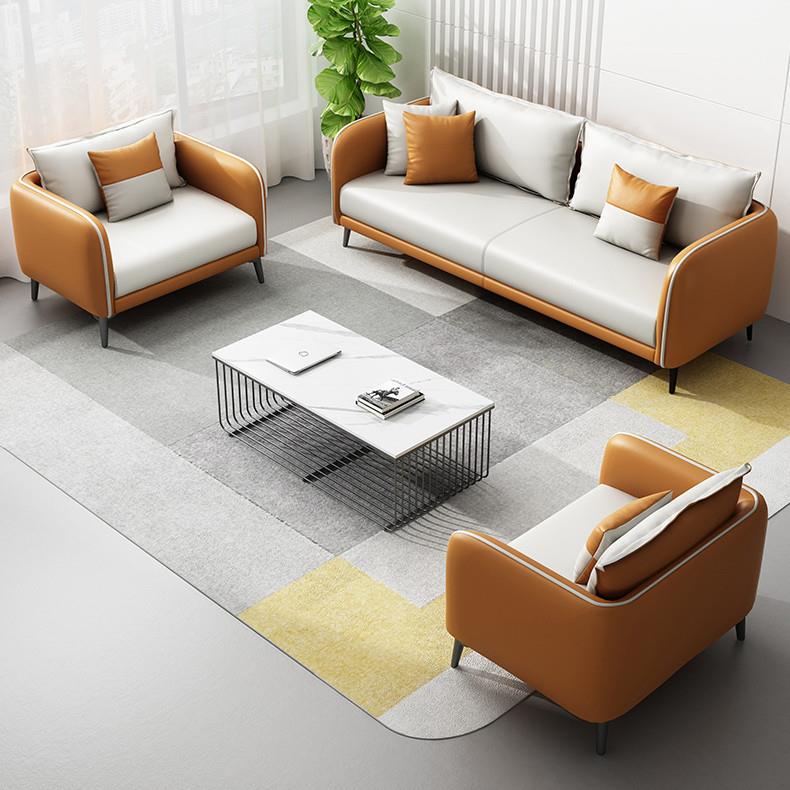 办公室沙发茶几组合皮艺仿皮简约现代接待室办公区会客商务三人位