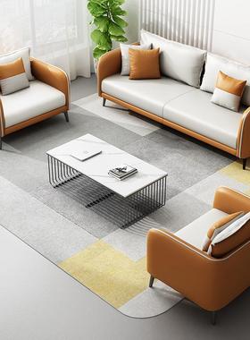 办公室沙发茶几组合皮艺仿皮简约现代接待室办公区会客商务三人位