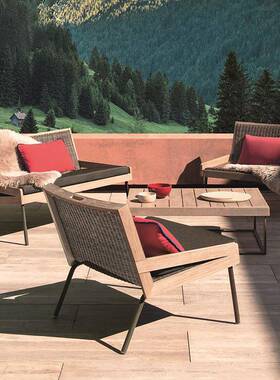 北欧户外沙发阳台休闲藤椅别墅室外露台阳光房家具柚木藤编椅民宿