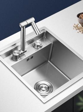 隐藏吧台水槽厨房隐形手工单槽房车带盖中岛小号水盆不锈钢纳米黑