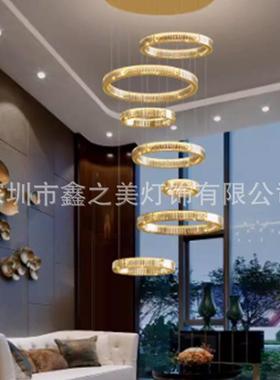 不锈钢复式楼大吊灯别墅客厅灯公寓loft挑空水晶灯楼梯灯长吊