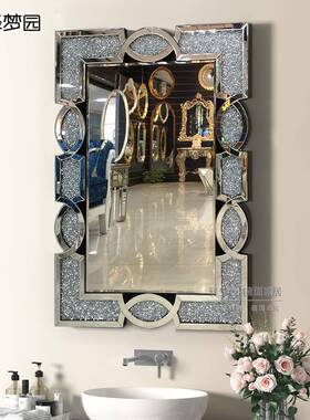 欧式轻奢浴室镜方形卫生间洗漱台网红化妆镜NIS风玄关装饰镜2119