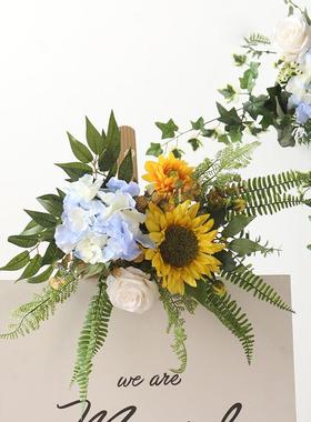 仿真花篮假花篮开业乔迁布置花艺壁挂路引花排向日葵黄色套装铁架