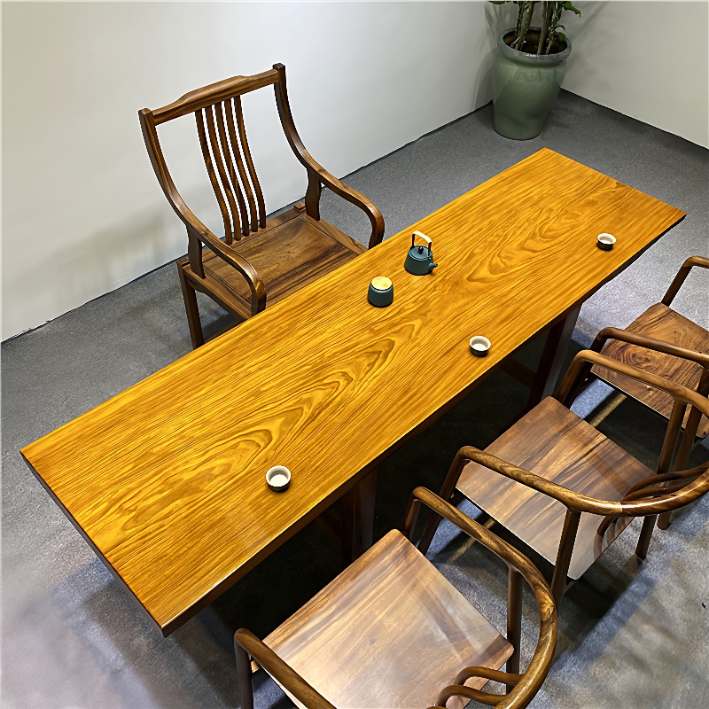 现代非洲柚木原木实木大板整板无拼接大板桌茶桌茶台办公桌会议桌