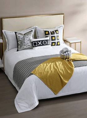 梦幻满屋简约银黄色调儿童床品十件套样板间手工编织枕软装售楼部