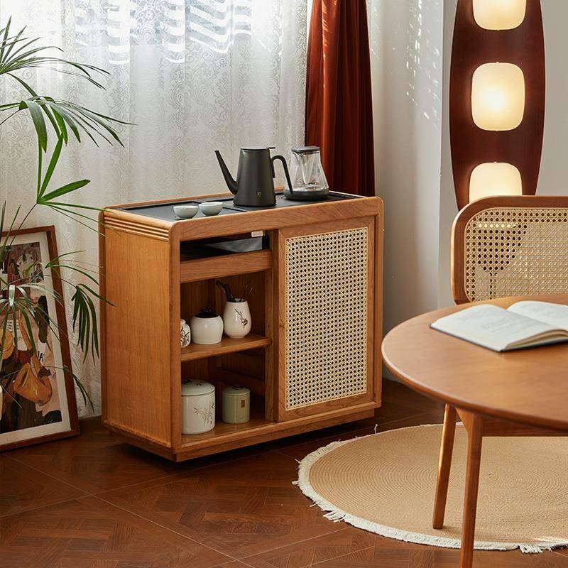 北欧实木移动茶水柜樱桃木茶台边柜客厅小型家用烧水壶一体边几