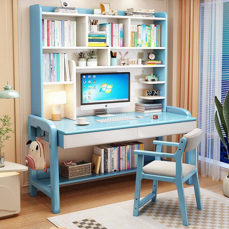 可升降学生写字桌书房写字台带书架简约电新品实木儿童学习桌卧室