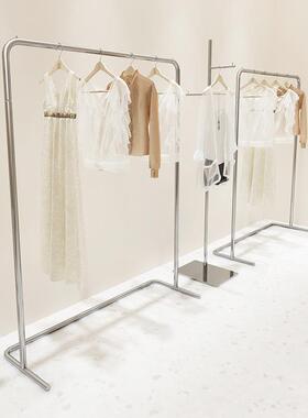 服装店展示架落地式不锈钢陈列架女装店银色中岛架衣服装饰挂衣架