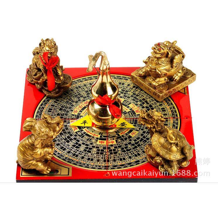 铜五宝阵铜龙龟大象麒麟葫芦貔貅罗盘摆件铜金蟾摆件