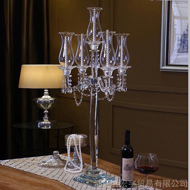直销婚庆欧式水晶烛台摆件样板房装饰婚礼场景路引现货