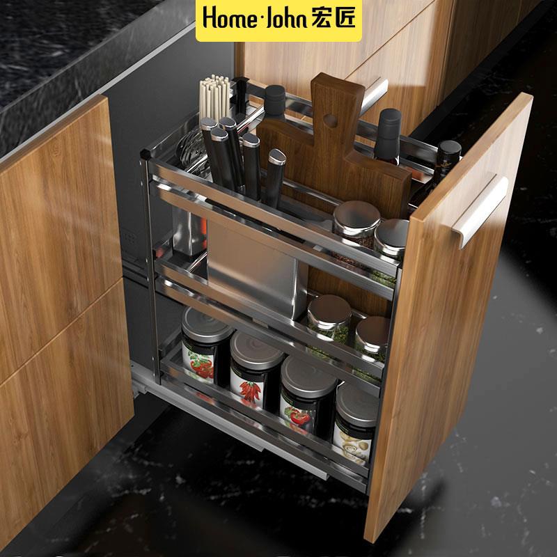 cs不锈钢厨房橱柜转角调味篮置物架厨柜碗柜双层抽屉式调料拉篮其