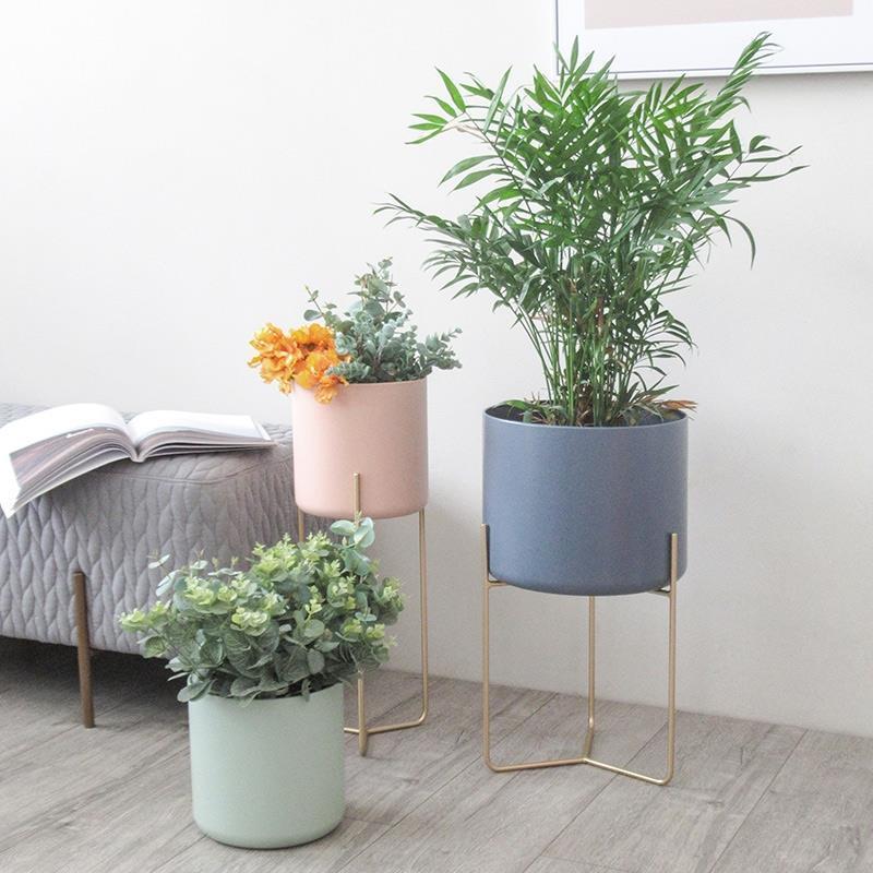 拉件三角铁艺花盆花器金属北欧花架冬青盆器绿植仿真花