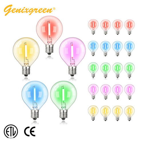 G40led彩色灯丝灯泡1W灯串光源E12螺口220V欧规仿钨丝圆球泡25个