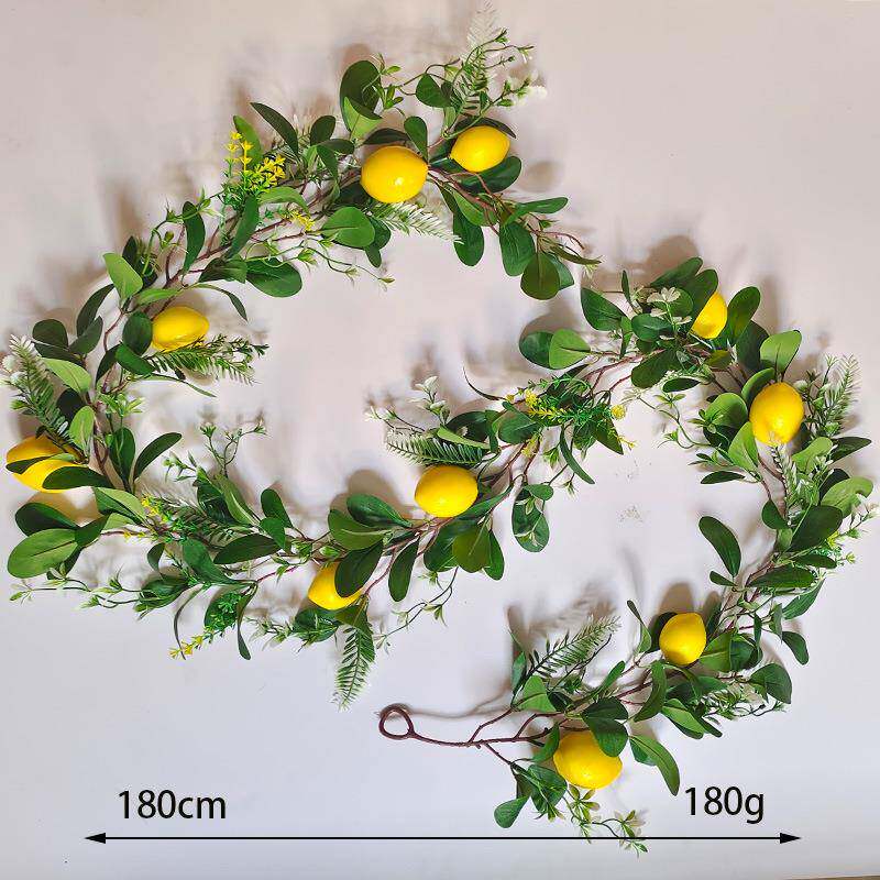 仿真柠檬藤条柠檬叶水草柠檬室内绿植装饰墙挂挂件人造仿真藤条