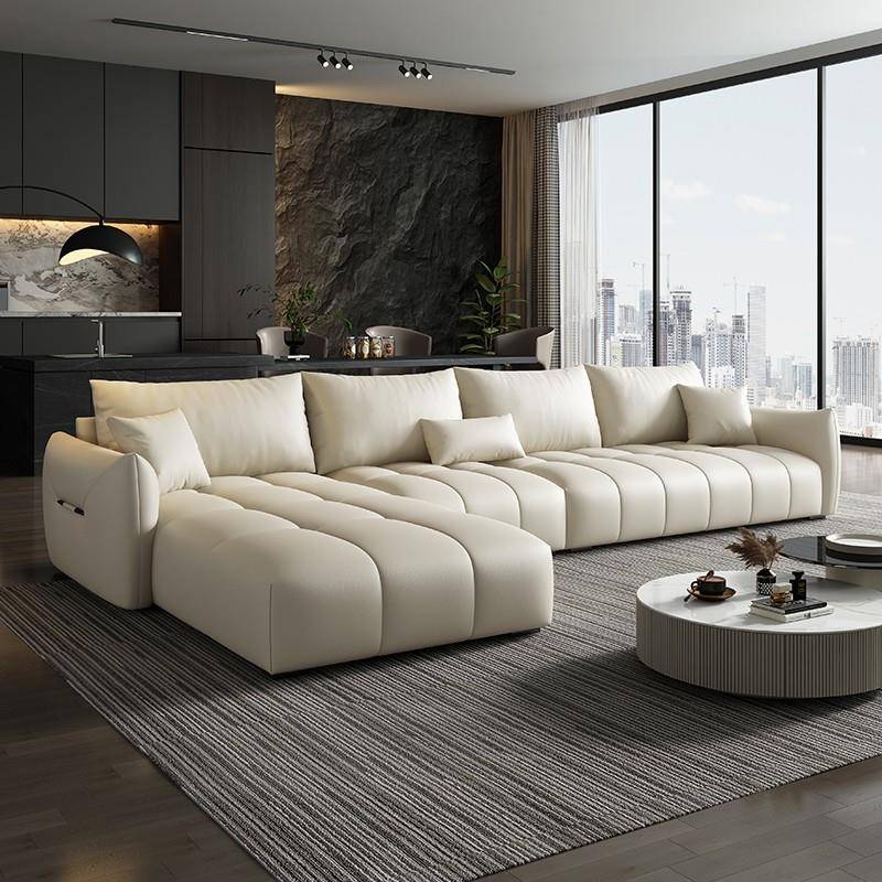 意式轻奢防水猫抓皮婴儿绒皮艺客厅海绵松木框架贵妃L型组合沙发