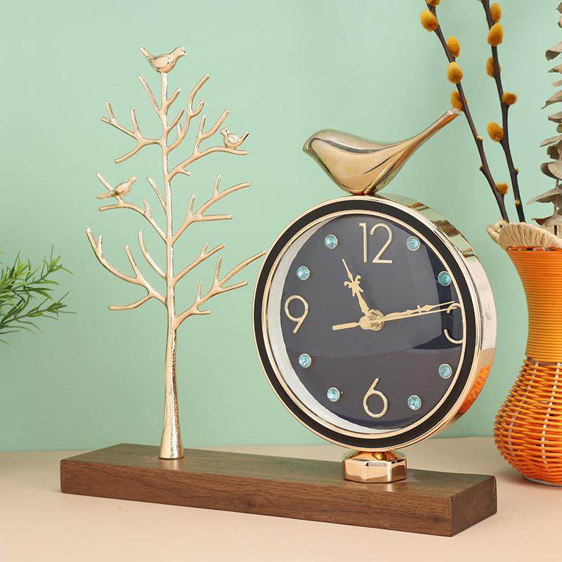 黑胡桃实木底座镶金属家庭商用摆台座钟 多功能挂壁台钟 简约工艺