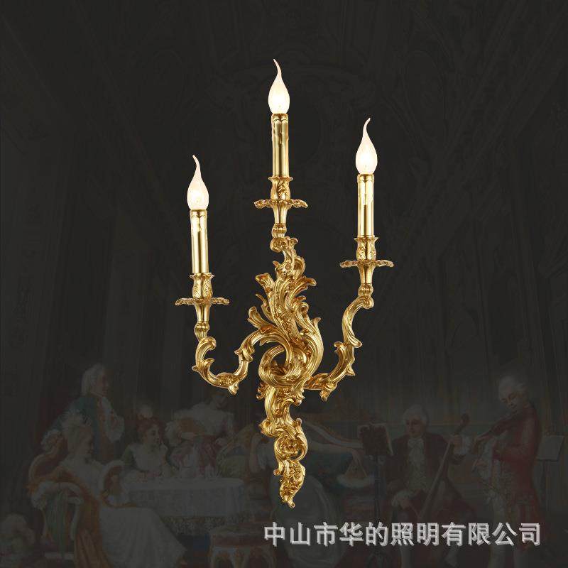 法式壁灯led楼梯灯全铜三头蜡烛灯金色大气别墅客厅过道灯走廊灯