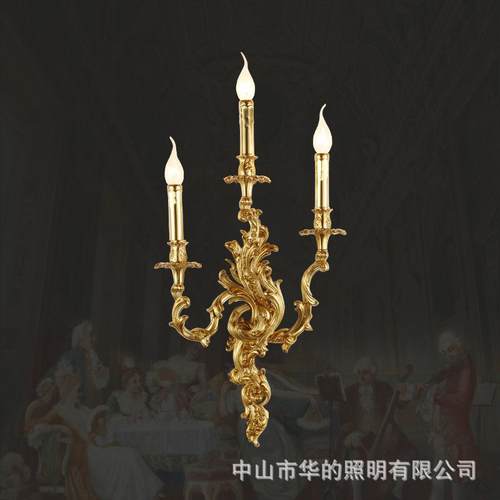 法式壁灯led楼梯灯全铜三头蜡烛灯金色大气别墅客厅过道灯走廊灯