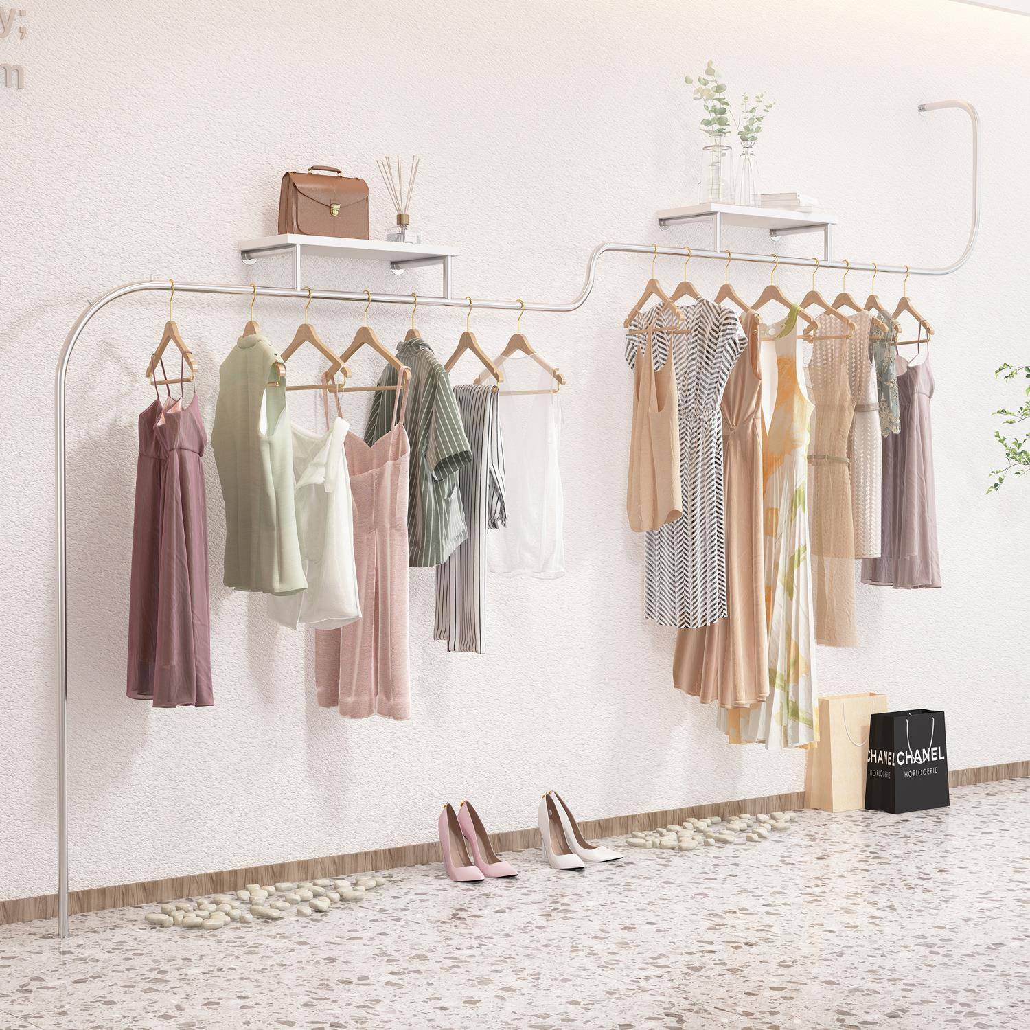 女装店货架展示架落地式上墙壁挂式不锈钢挂衣架服装店专用陈列架