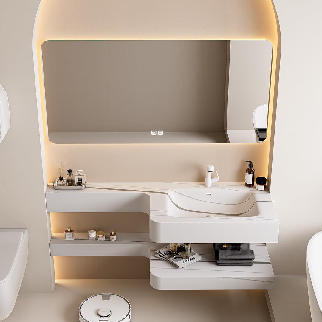 雪霜可丽耐一体盆奶油风智能浴室柜组合卫生间洗漱台洗手池