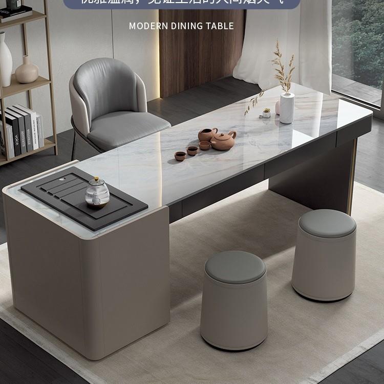 轻奢岩板茶桌书桌一体办公室书房专用现代简约多功能艺术茶台意式