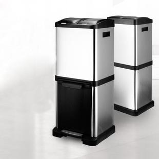 家用上下双层垃圾桶不锈钢分类垃圾桶32L厨房办公室垃圾箱新款