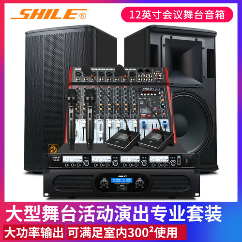 企业会议舞台音响套装狮乐2011D后级功放+BX112音箱卡拉OK系统