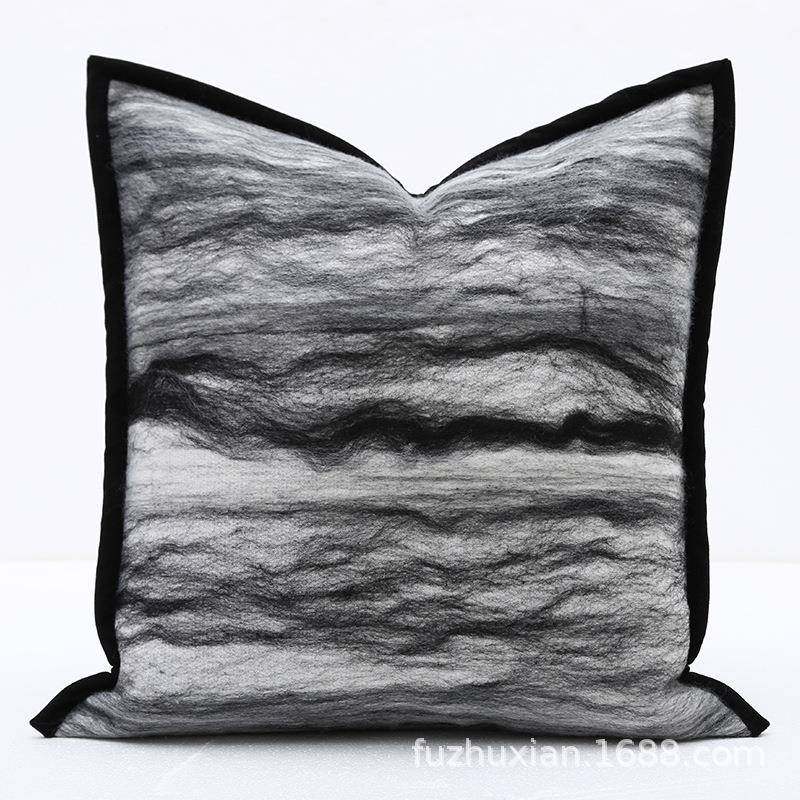 现代中式黑色波浪纹沙发抱枕样板间民宿设计师床头靠垫靠包方枕,3C数码配件,USB灯,淘宝优惠券,粉丝福利购,淘宝优惠卷