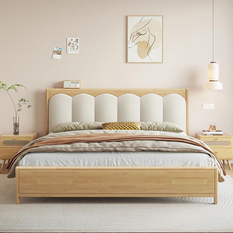 实木床北欧1.8米软包原木色双人床现代简约主卧室1.5气压储物高箱