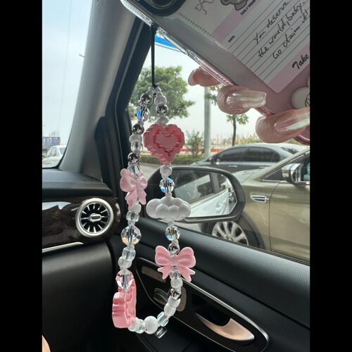 string ting粉色积木爱心手机链手机通用便携挂绳配件串珠挂链女