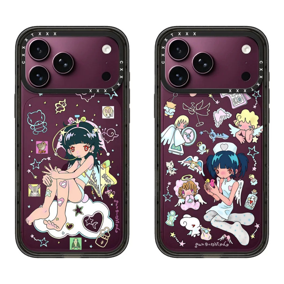 鸟鸟一系列天使女孩 勃艮第红18Promax手机壳适用于iPhone17Promax手机壳Y2K 亚文化16甜酷少女15防摔保护壳