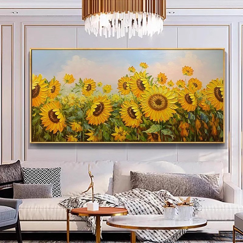 肌理立体向日葵装饰画手绘油画欧式花卉客厅沙发背景墙太阳花挂画图片