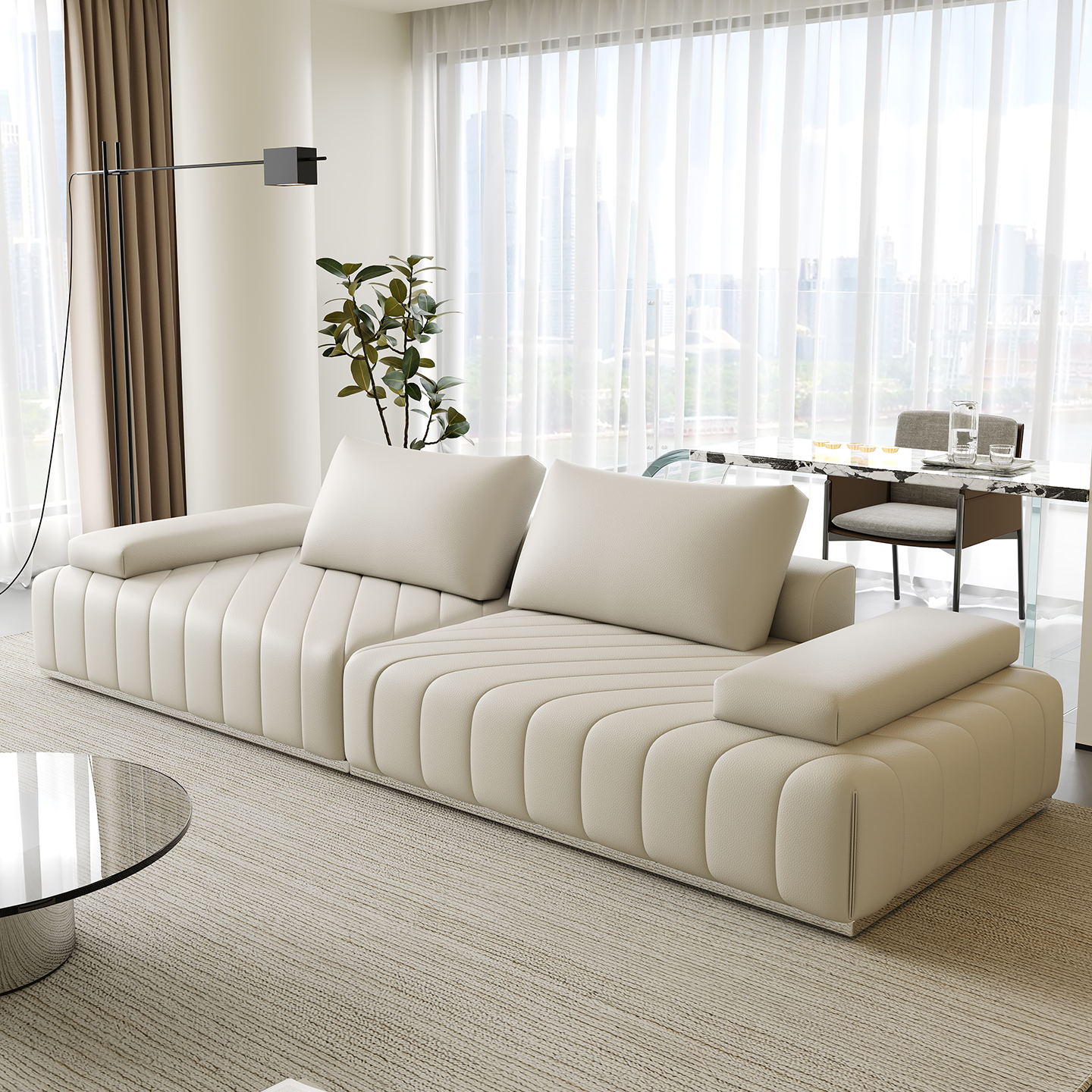 2025新款罗兰沙发客厅意式极简真皮客厅直排现代简约皮艺实木沙发