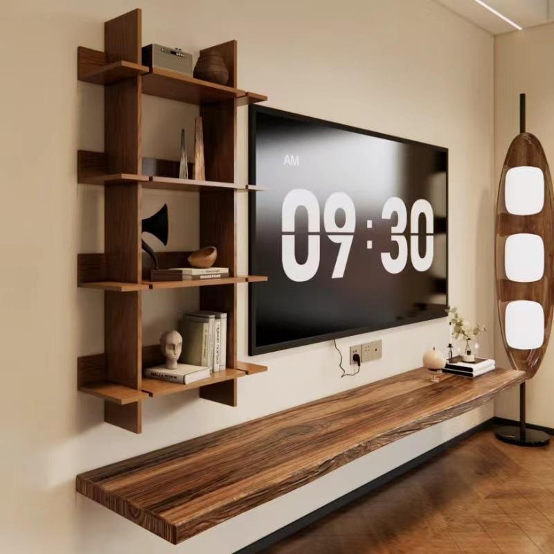 价TXP2客简约现代原木挂墙电视柜整块一字隔板小户型悬空