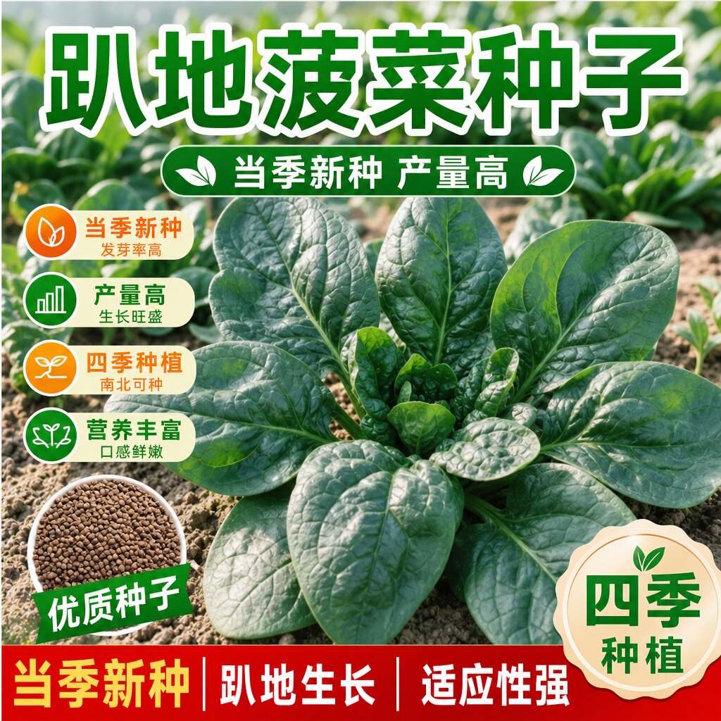 正宗耐低温趴地菠菜种籽河南本地厚叶红根菠菜种子秋冬菜地大种植