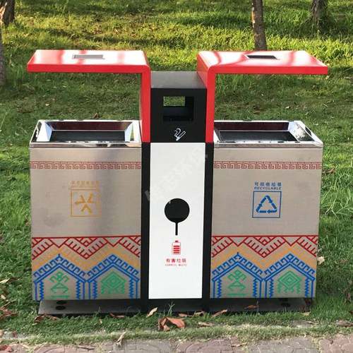 景区户外分类单桶不锈钢垃圾桶厂家果皮箱UV打印高档别墅区
