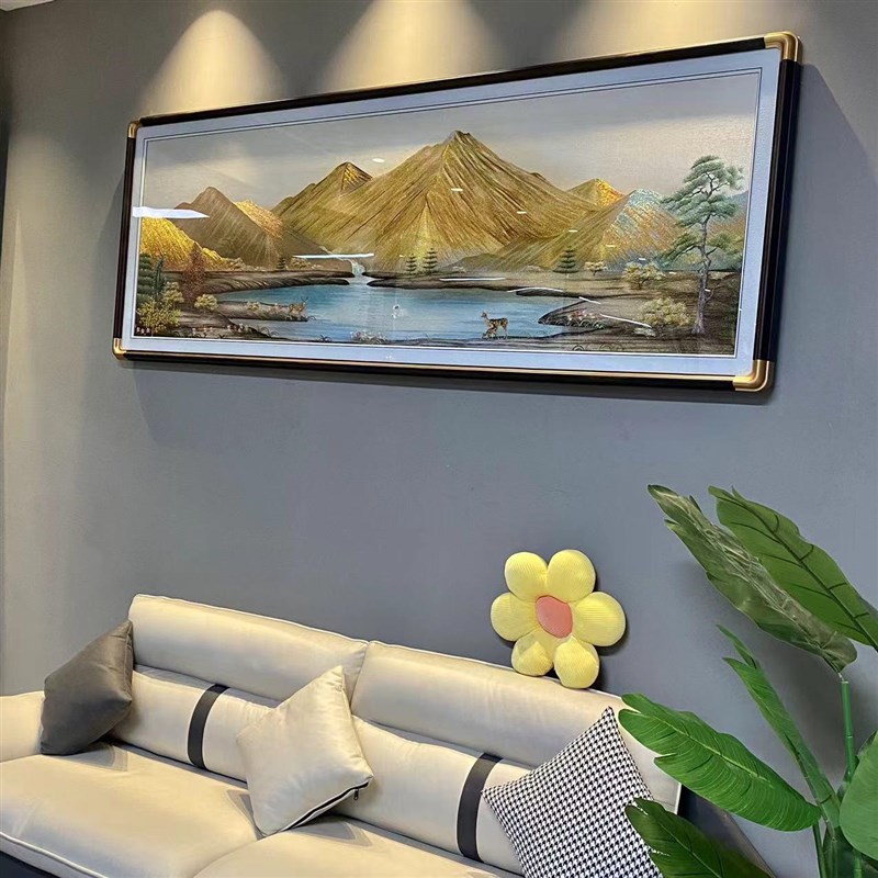 聚宝盆客厅沙发背景墙刺绣装饰画现代轻奢织锦苏绣壁画横幅挂画图片