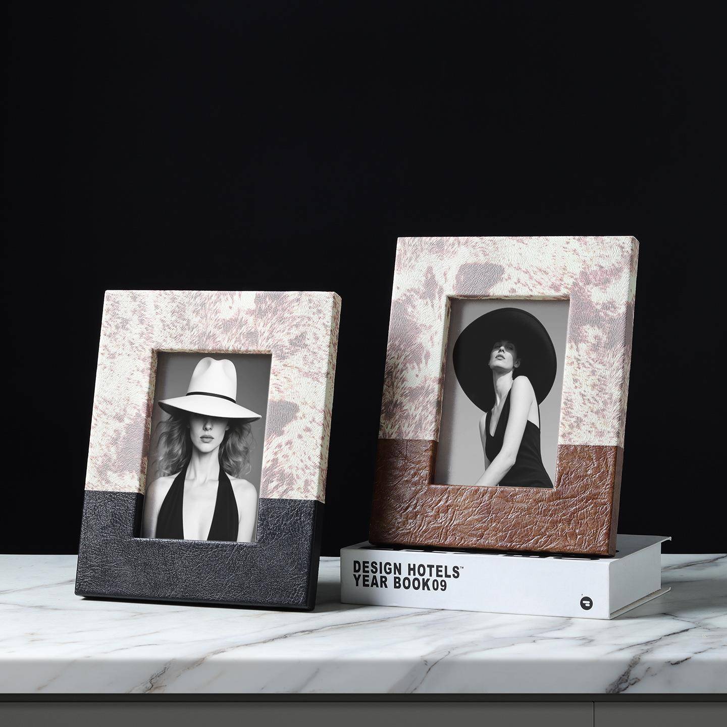 【折扣价】仿马毛皮革拼色拼接相框相架画框摆台摆件床头柜书桌电