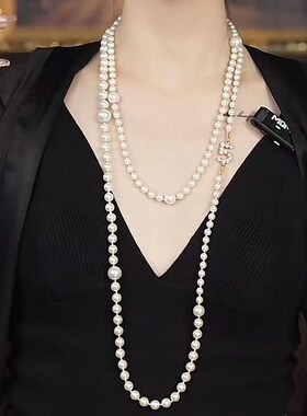 轻奢小众叠戴多层长款珍珠项链复古毛衣链装饰2024新款爆款高级感