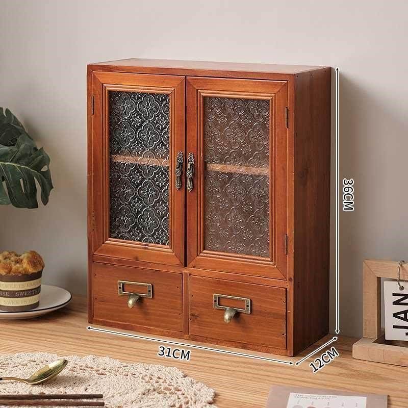 实木复古桌面收纳柜家用陈列柜手办收纳杯子展示柜化妆品置新品,住宅家具,家用陈列柜,淘宝优惠券,粉丝福利购,淘宝优惠卷
