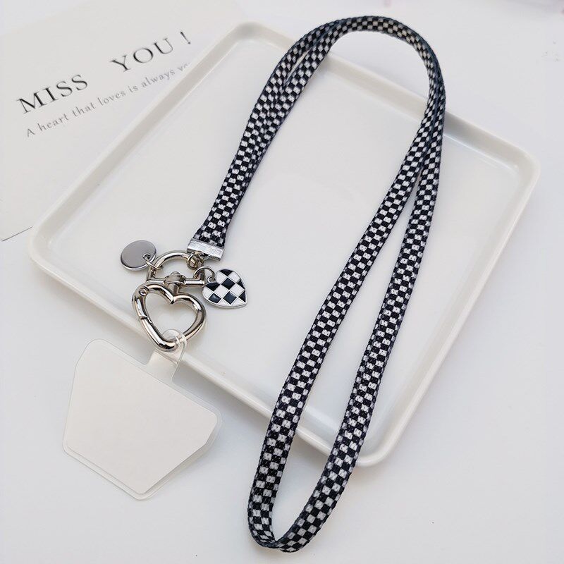 手机挂绳长款挂脖黑白格挂链精致爱心金属扣吊坠时尚女款防丢吊绳,3C数码配件,手机挂件/手机链,淘宝优惠券,粉丝福利购,淘宝优惠卷