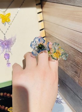 琉璃花戒指饰品仙气小众高级感闺蜜礼物拍照氛围古装搭配淄博琉璃