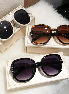 气质海边拍照太阳眼镜女高级感显脸小方脸大框豹纹个性茶色太阳眼