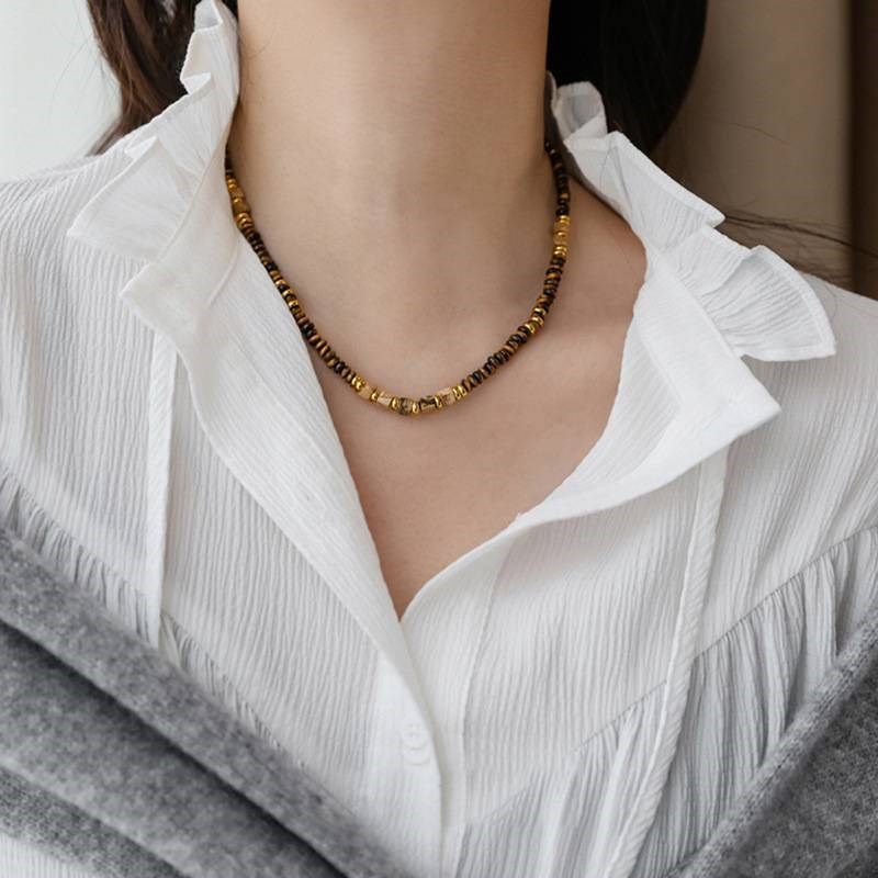 美拉德风天然虎眼石隔片串珠项链女锁骨链颈链叠戴高级感小众复古,饰品/流行首饰/时尚饰品新,项链,淘宝优惠券,粉丝福利购,淘宝优惠卷