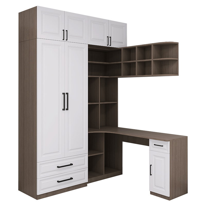 衣柜书桌一体组合转角儿童房小户型实木带书柜加拐角梳妆台电脑桌