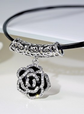 复古黑色项链玫瑰颈链简约民族风脖子饰品颈带锁骨链短款低领配饰