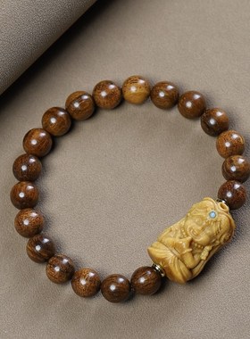 贡木沉香手串高油老料沉水情侣款清香味木手链男女款文玩佛珠饰品