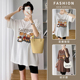 孕妇短袖 纯棉上衣两件套装 T恤女夏季 休闲宽松中长款 200斤 韩版 大码
