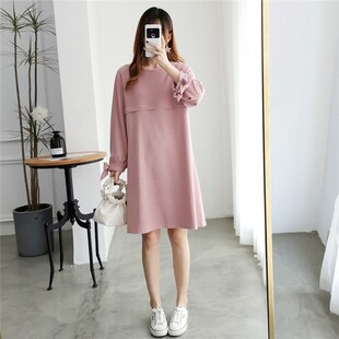 横拉链裙子潮妈哺衣辣妈哺乳期衣服外出春秋款秋季外穿秋装连衣裙